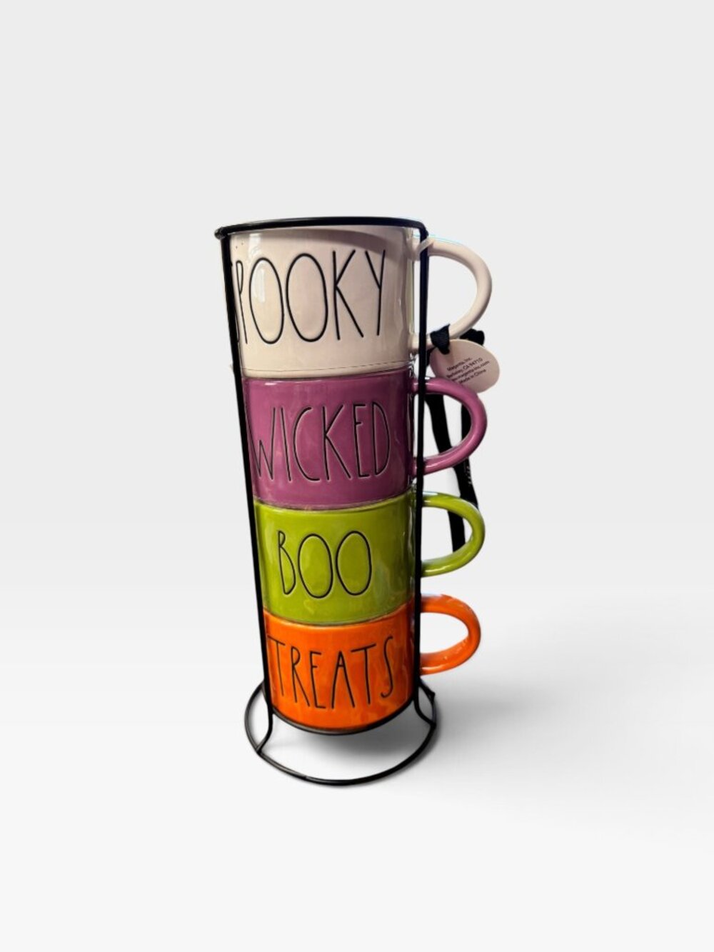 Rae Dunn Halloween Stacking Mugs "Spooky Wicked Boo Treats" Design Ceramic